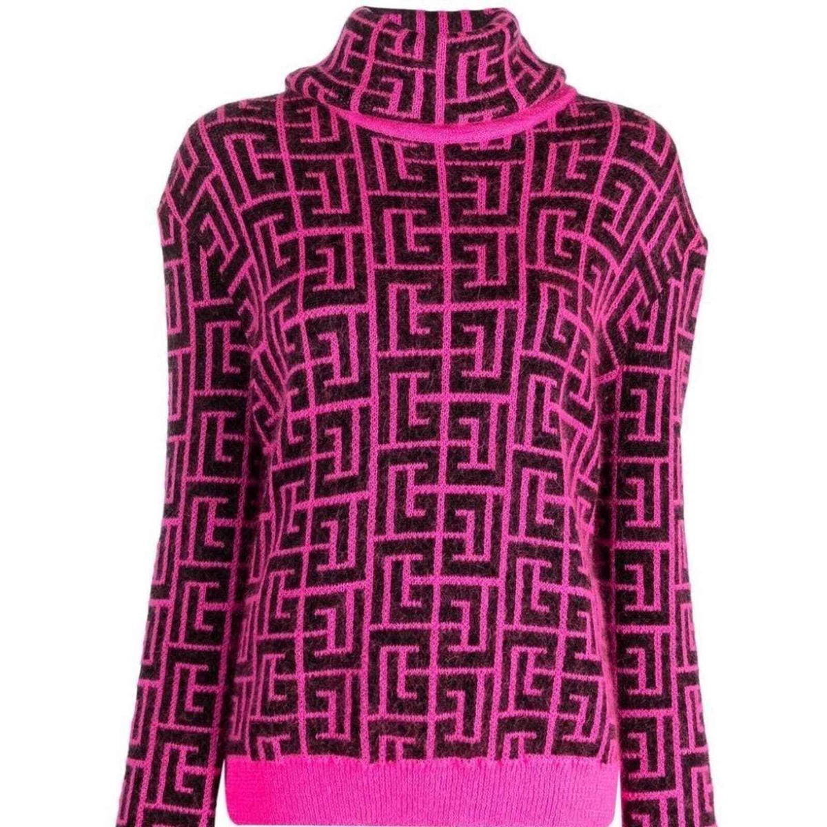 Balmain Sweater x Rossignol Women s Logo monogram Wool turtleneck Pink 40 8 US