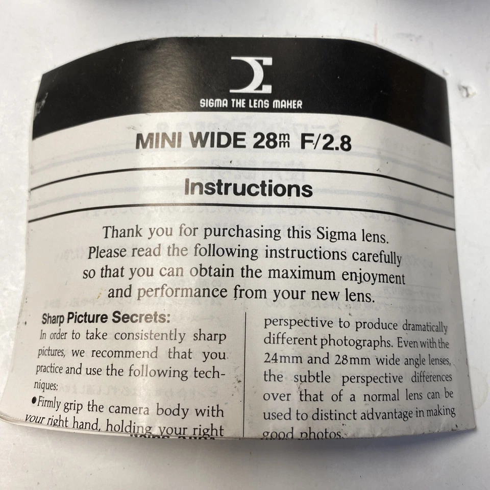 Sigma Mini-Wide Angle 28mm 1:2.8 f=28mm w/ Case And Manual - Image 4 of 4