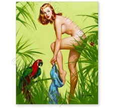 "Bare Essentials" 1957 Elvgren Vintage Style Skinny Dipping Pin-Up Poster 16x20