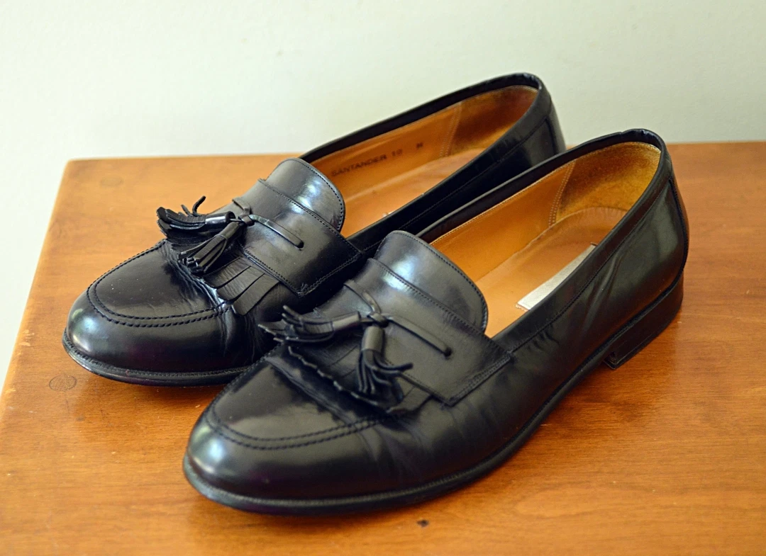 Mezlan Mens 10W Santander Leather Tassel Loafer Dress Black Shoe Spain