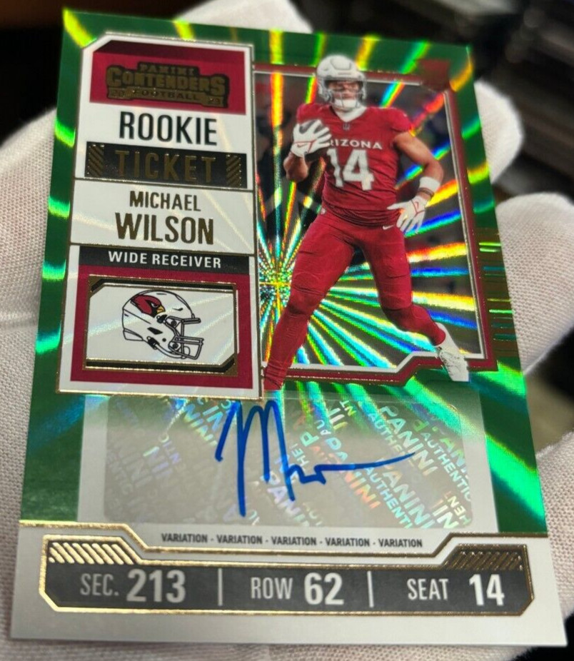 2023 Panini Contenders Michael Wilson ROOKIE TICKET AUTOGRAPH GREEN LASER