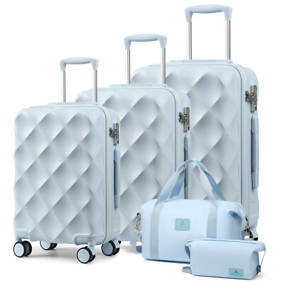 Blue Hardshell Lightweight ABS Travel Luggage Sets Suitcase TSA Lock Diamond