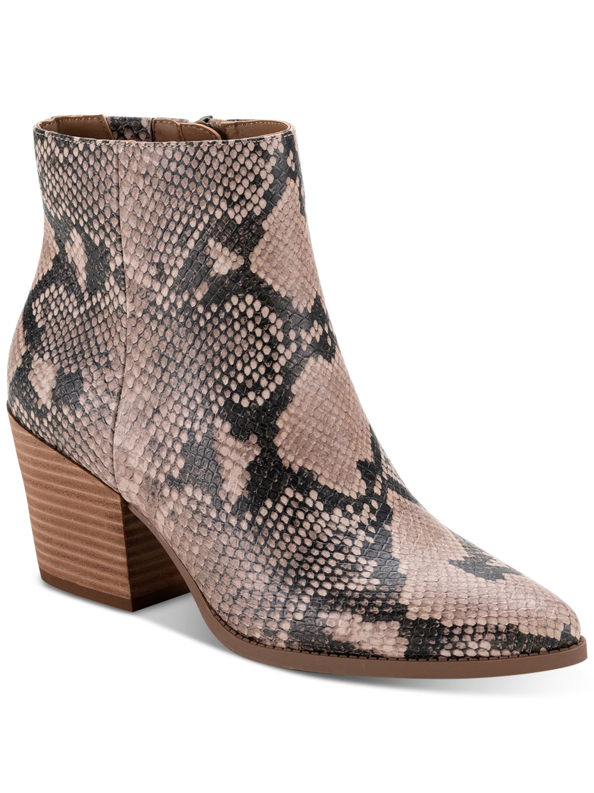 SUN STONE Womens Beige Snakeskin Eryn Pointed Toe Block Heel Booties 5.5 M