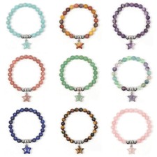 8mm Fashion round gemstone beads star stretchable bracelet 7"