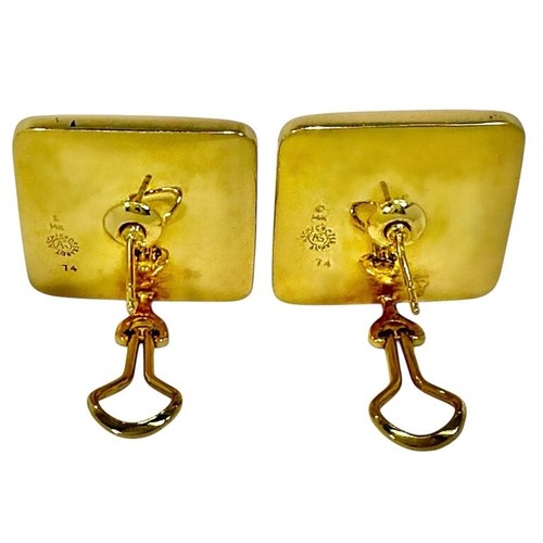 Stampeding Horses Theme Earrings in 14K Gold and Inlaid Stones by Asch Grosbardt - Picture 5 of 12