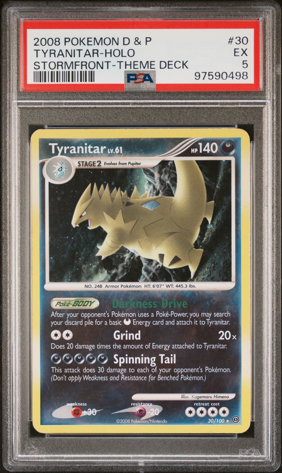 TYRANITAR #30 HOLO - 2008 POKEMON STORMFRONT THEME DECK - PSA 5 DIAMOND & PEARL