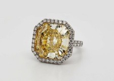 Internally Flawless 25.17CT Fancy Intense Yellow Citrine 925 Silver Halo Ring
