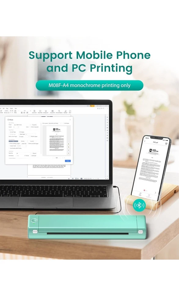 Phomemo M08F Portable Thermal Printer, Mobile Monochrome Printer Supports A4 - Image 3 of 4
