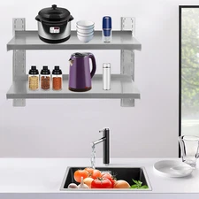 2 Tiers Commercial-Grade 201 Stainless Steel Wall Shelf with Adjustable Height