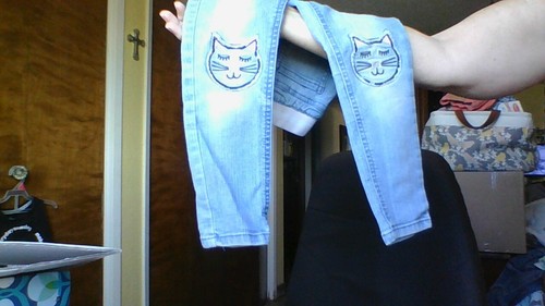 Cute Cat & Jack 4T Cat Face Knee Denim Skinny Jeans Elastic Waist *Flawed - Picture 7 of 18