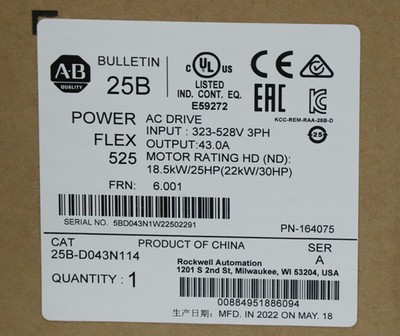 25B-D043N114 /A PowerFlex 525 AC Drive Allen Bradley 1 Year Warranty