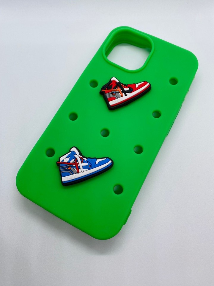 Green Jibbitz iphone 15 case Customizable Add Your Favourite Charms