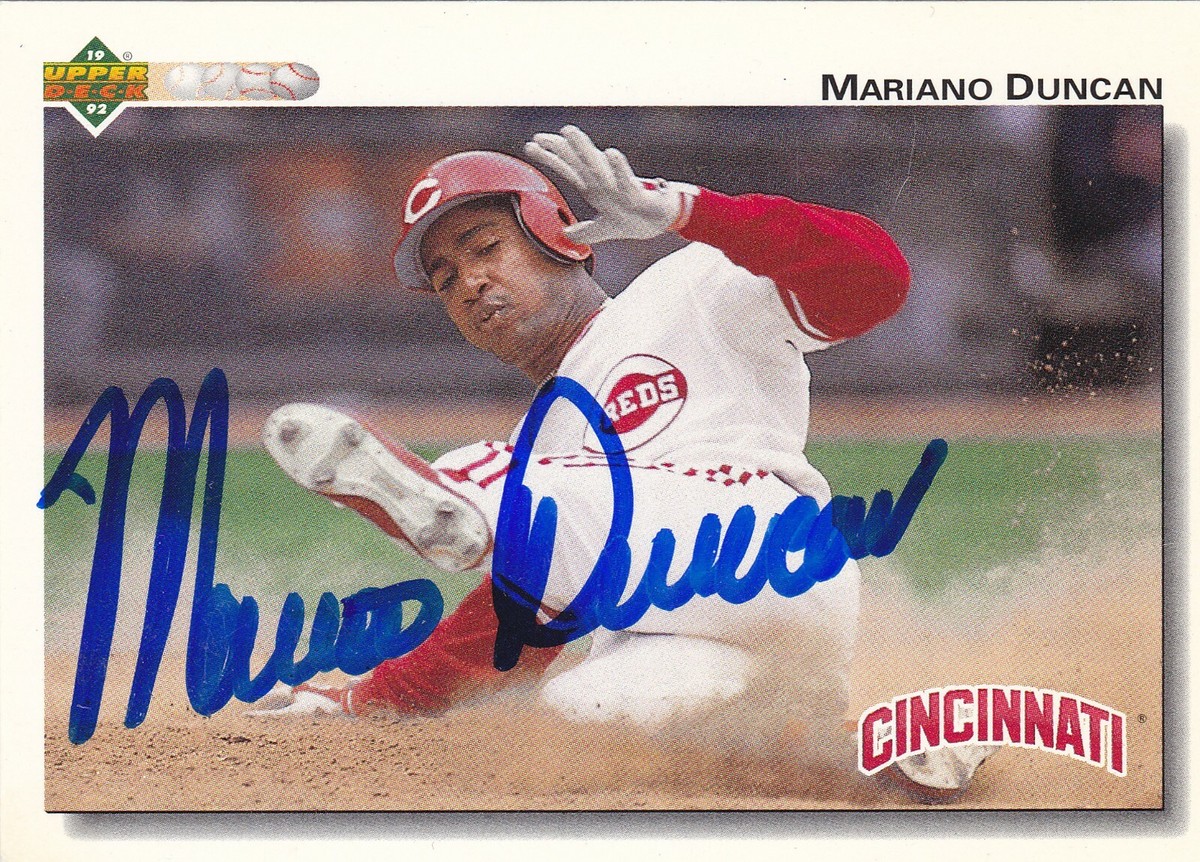 MARIANO DUNCAN CINCINNATI REDS SIGNED CARD DODGERS PHILLIES BLUE