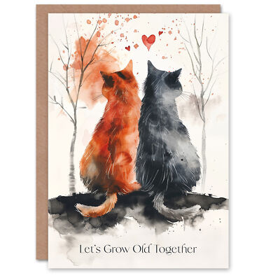 Katzenliebhaber werden gemeinsam alt Herbst Aquarell Valentinstag Karte