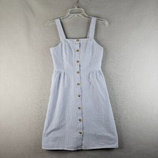J Crew Sundress Womens 0 Blue Striped Seersucker Lined Preppy Button Up Dress