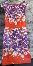 Adrianna Papell Dress. Size 4. Sleeveless. Lined. Mini. Red. Purple Flowers.