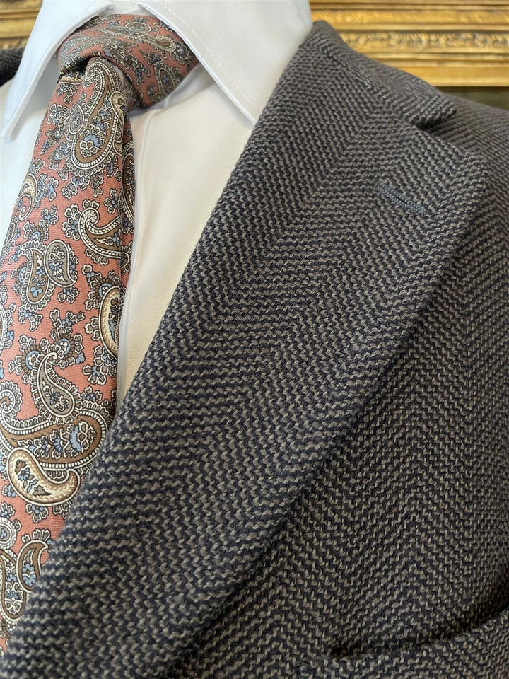 VTG Calvin Klein 42R USA MADE 100% Wool Tweed Brown Herringbone 3Btn Sport Coat - Image 3 of 4