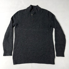 LL Bean Lambs Wool Sweater Men Large Tall Gray 3 Button Mock Neck