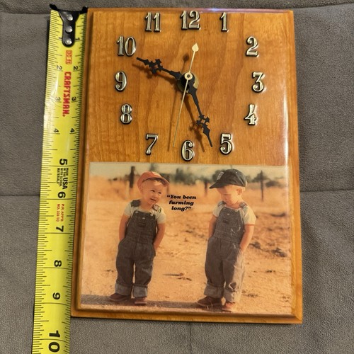 Vtg You Been Farming Long? 9x6.5” Wooden Clock Boys In Overalls Picture - Picture 7 of 8