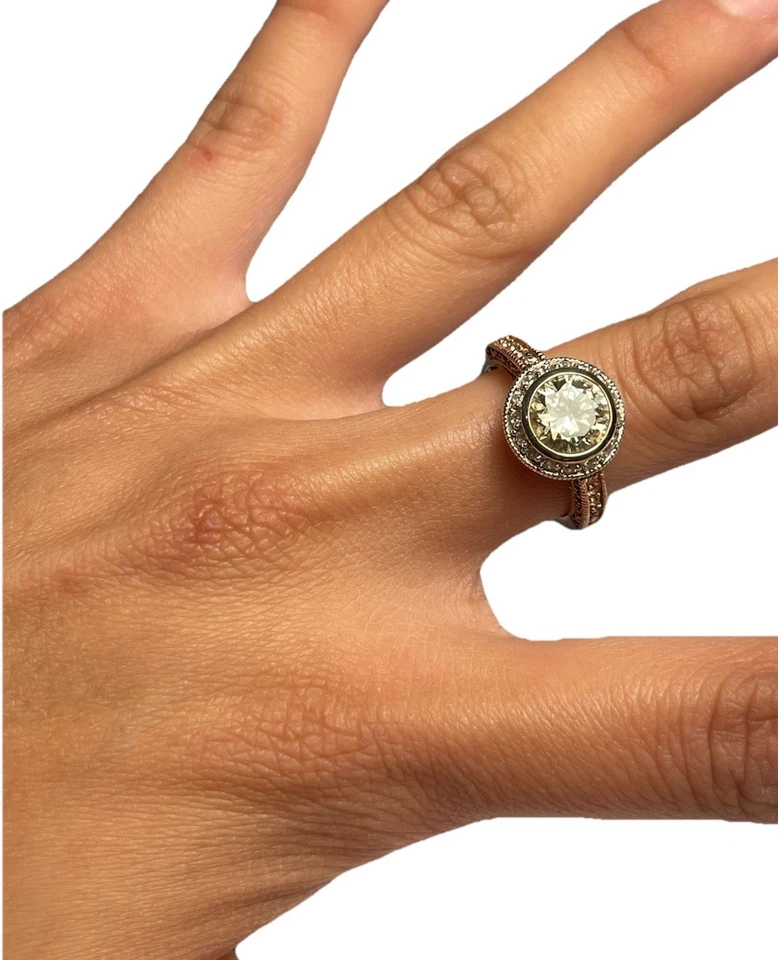 ANILLO ESPO de plata esterlina maciza pavé circonita cúbica grande amarillo pálido talla 8,5 ALTO BRILLO Foto 2 de 4