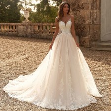 Hot Wedding Dresses Customized Spaghetti Straps V Neck Backless Sparkling