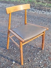 Single Vintage Mid-Century oak and green Vinyl Dining Desk Chair Retro Scandi