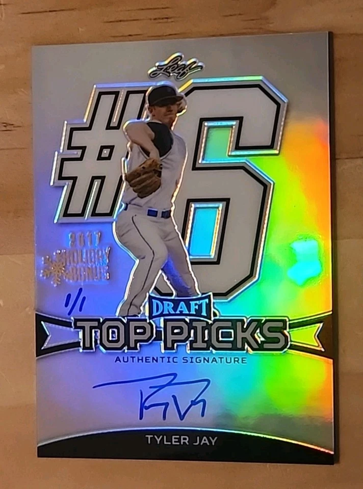 🔥1/1🔥Tyler Jay 2017 Leaf Metal Draft #6 TOP PICK Holiday Bonus AUTO Brewers Foto 4 de 4