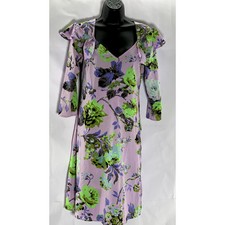 ASOS Women's Lilac Floral V-Neck Ruffle Shoulder Long Sleeve Midi Dress SZ 8