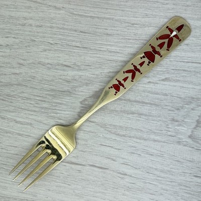 Vintage 1957 Anton Michelsen Sterling Silver Christmas Fork Enamel Santa Claus