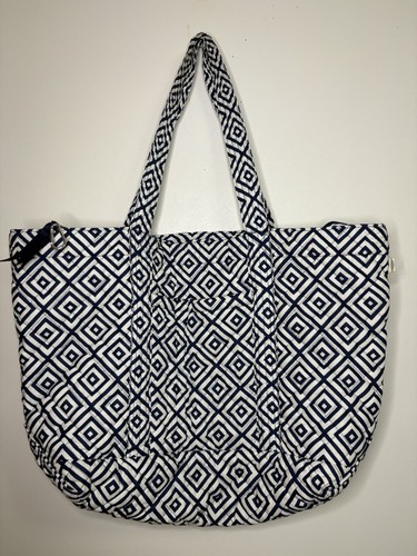 Quilted Koala~Large Blue & White Geometric Shape Quilted Double Strap Tote