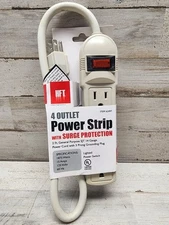 4 Outlet Compact AC POWER STRIP Ivory color w/ Surge Protection 2' ft Cord 62497