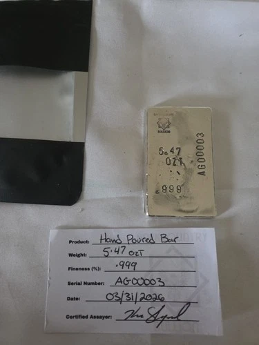 5.47 oz .999 silver Bullion Hand Poured