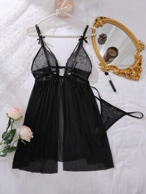 Babydoll Lingerie+Underwear Sexy Women's Nightwear Dress Lace Sleepwear G-string