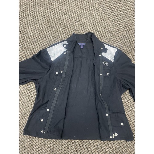 VTG Dereon Jacket Womens XXL Black Silver Bedazzled Embroidered Zip Button Y2K - Picture 4 of 8