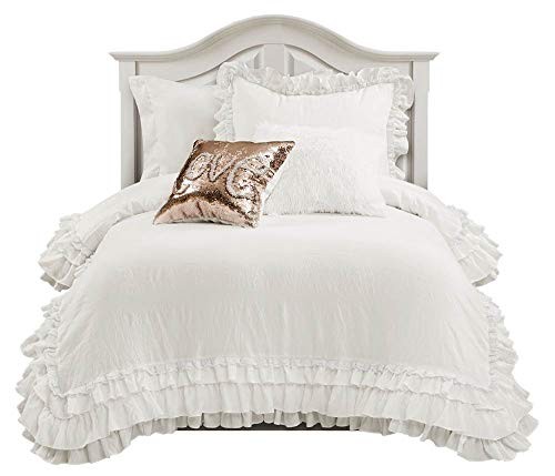 , Twin-XL, White Ella Vintage Chic Ruffle Lace 2 Piece Comforter Set - Picture 2 of 7