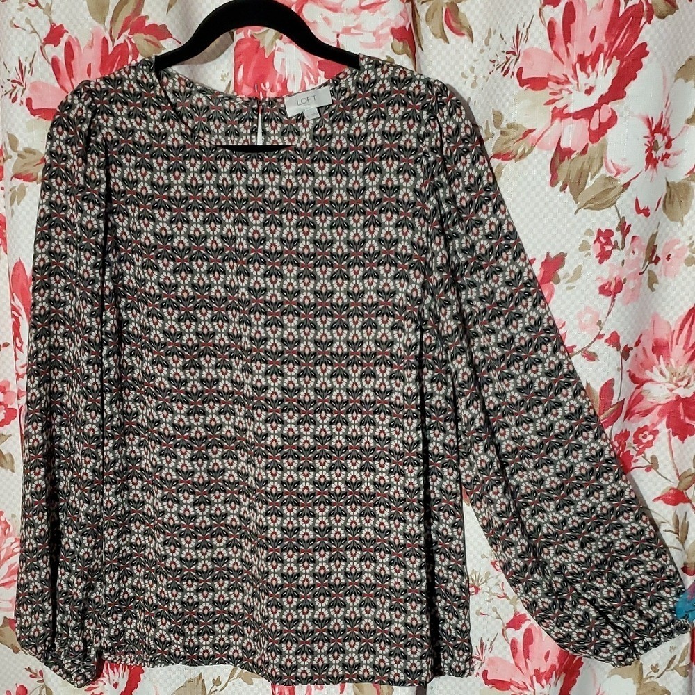 LOFT Multicolor Patterned Blouse Large - image 1