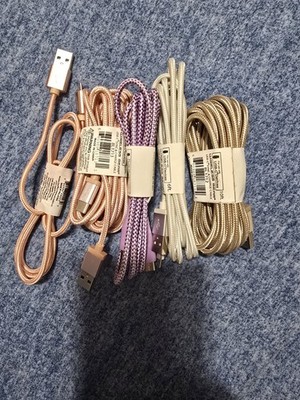 Wireless Gear 10ft Fabric USB Cable Lot of 5 Golden White Pink Purple New