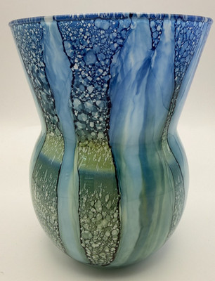 Cyan Design Art Glass Vase 7'' Blue Aqua Green Hand Blown Marbled Glass