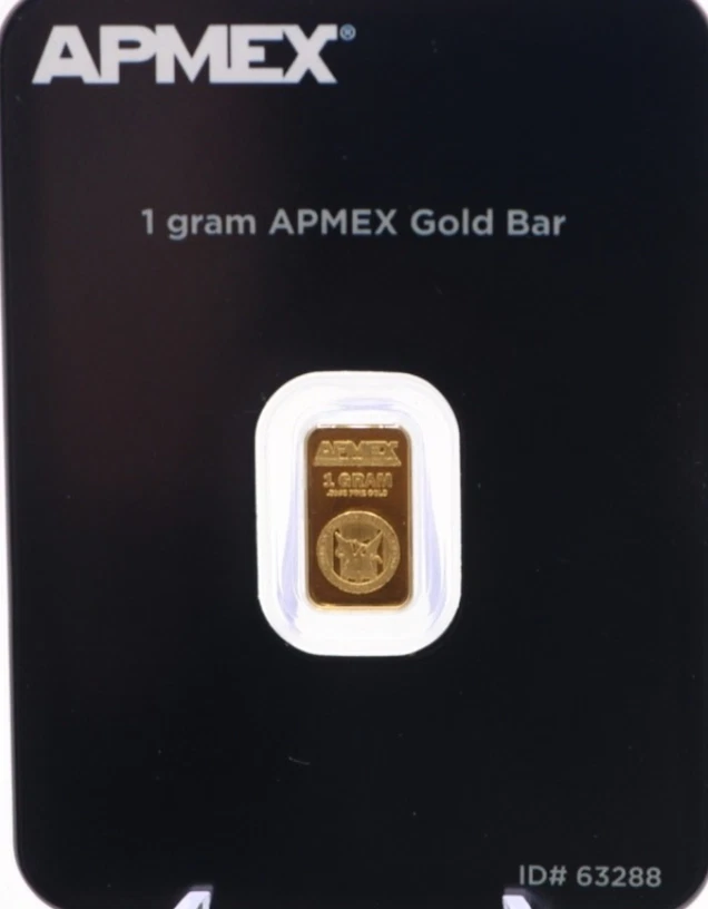 1g. Barra de Oro .9999 - Marca APMEX con Embalaje Evidente de Manipulaciones (TEP) Tarjeta de Ensayo Foto 2 de 4
