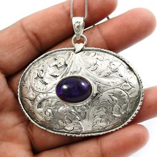 Sterling Silver Oval Amethyst Stone Engagement Sister Bezel February New Pendant