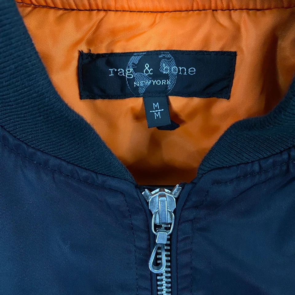 Rag and Bone Bomber Manston Jacket Mens Medium MA-1 Flight Pilot Aviator Black - Image 2 of 4