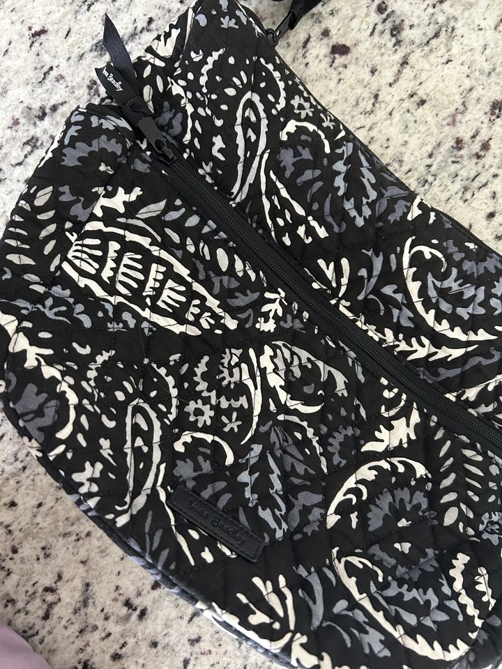 Vera Bradley Medium Satchel / Paisley Noir / Black, White, & Grey / Purse Cross - Image 3 of 4