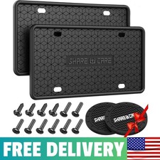 2 Pack Silicone License Plate Frame - Rust Proof Weather Proof - Black
