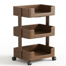 Wooden Rolling Cart Mobile 3-Tier Utility Cart Compact for Living Room, Bedroom
