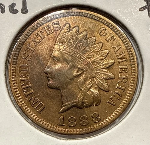 1888 Indian Head Cent Bronze 1C Penny Copper Coin - AU Detail Cleaned (U167)