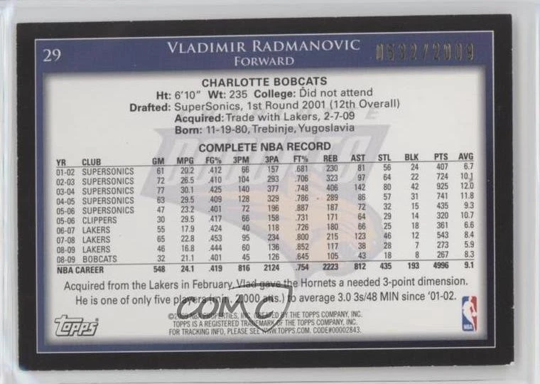 2009-10 Topps Gold /2009 Vladimir Radmanovic #29 - Image 2 of 2