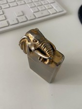 Rar Briquet Essence Zippo Elephant Plaqué Or De 1989  Signé Zino