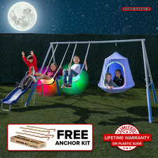 Sportspower Shooting Star Metal Swing Set with LED Swings, 5' Slide with Lifetim