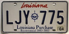 Louisiana Nummernschild USA Kennzeichen US License Plate Purchase Schild LJY 775