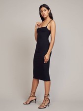 Reformation Milano Dress XS Black Slim Fit Stretch Midi Dress Minimalist Ribbed